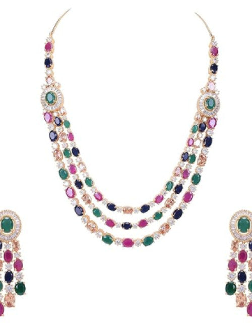 American Diamond Multi-Layer Necklace Set with Earrings.