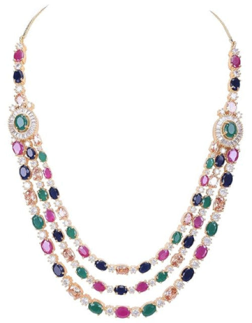 American Diamond Multi-Layer Necklace Set with Earrings.