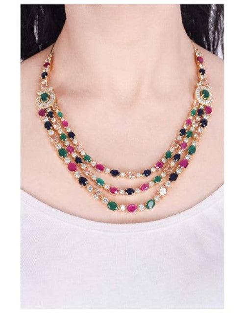 American Diamond Multi-Layer Necklace Set with Earrings.